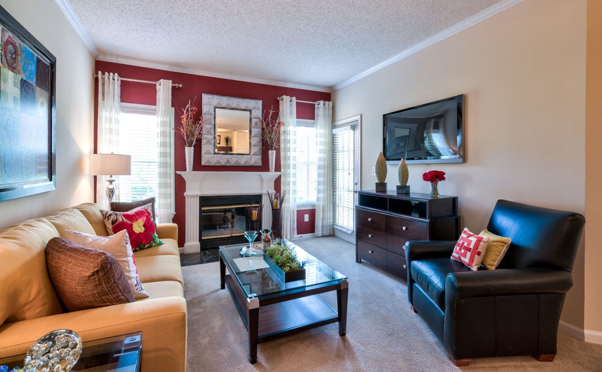 Interiors Berkshires at Lenox Park living room with fireplace